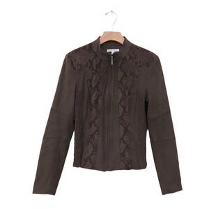Alberto Makali Womens Faux Suede Jacket Size Small Full Zip Long Sleeve Brown